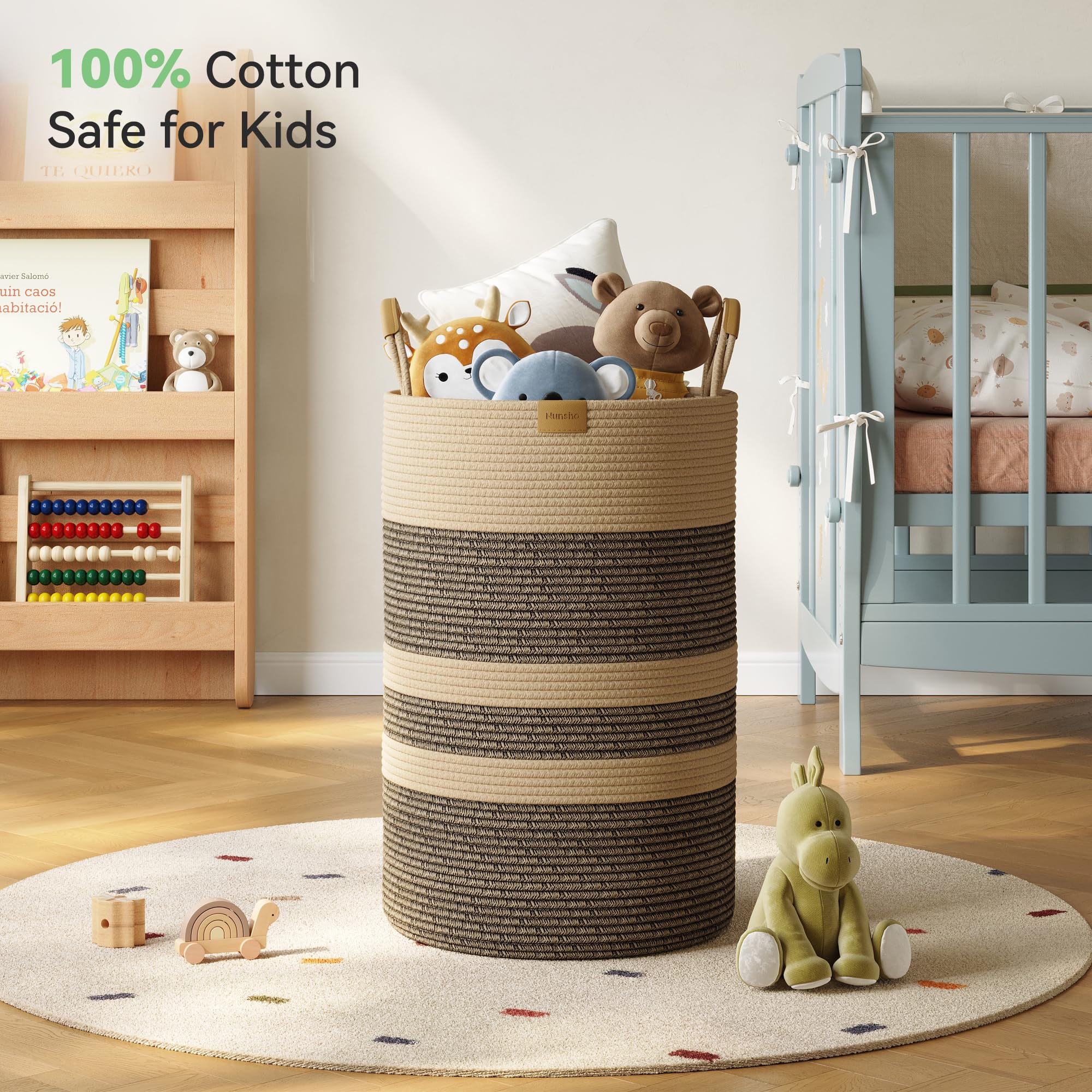 Nunsino woven storage bin for blankets adds decorative storage in any room.
