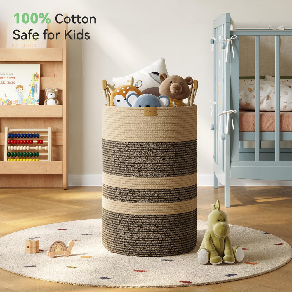 Nunsino woven storage bin for blankets adds decorative storage in any room.