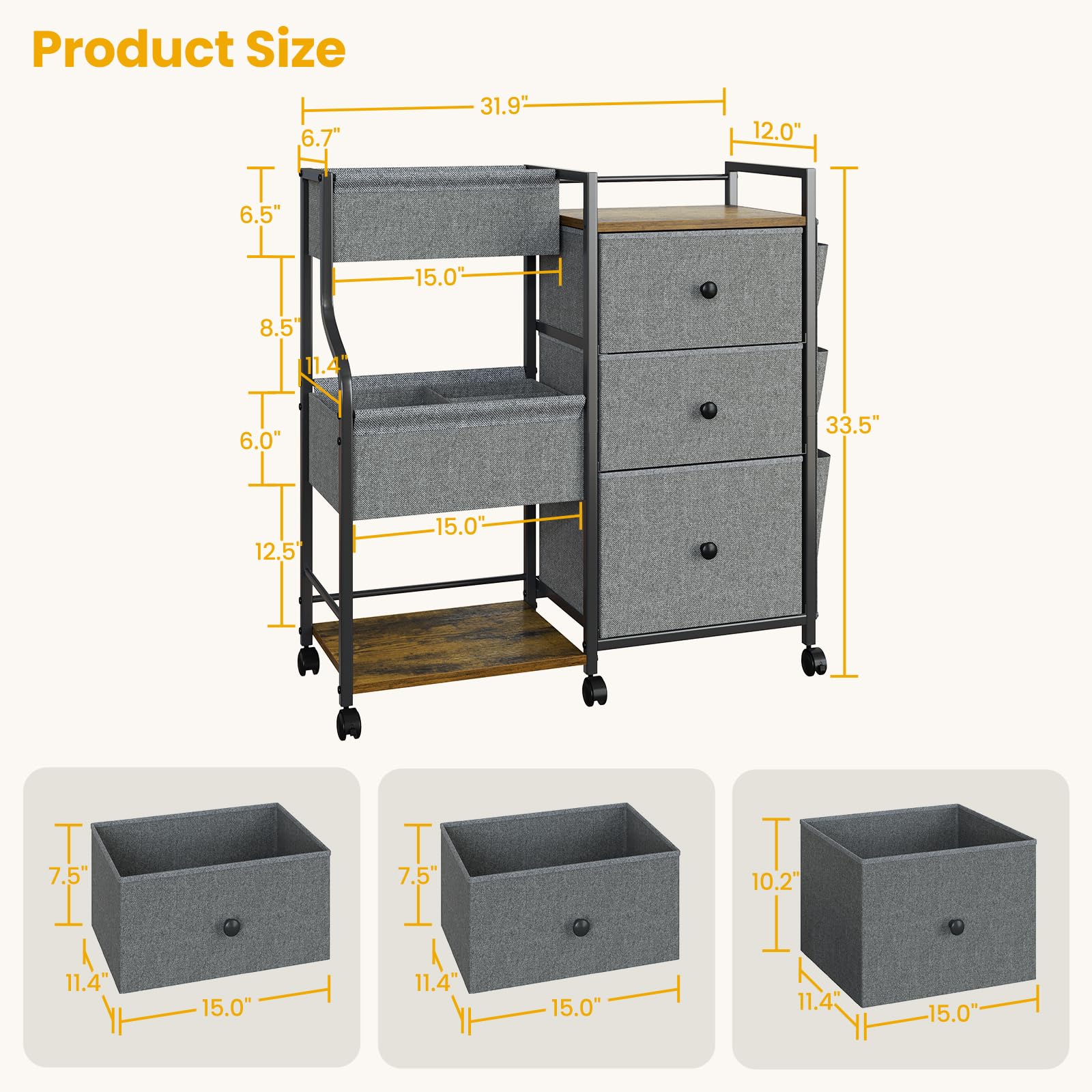 Nuoex three-tier cart with dividers for tidy baby essentials.