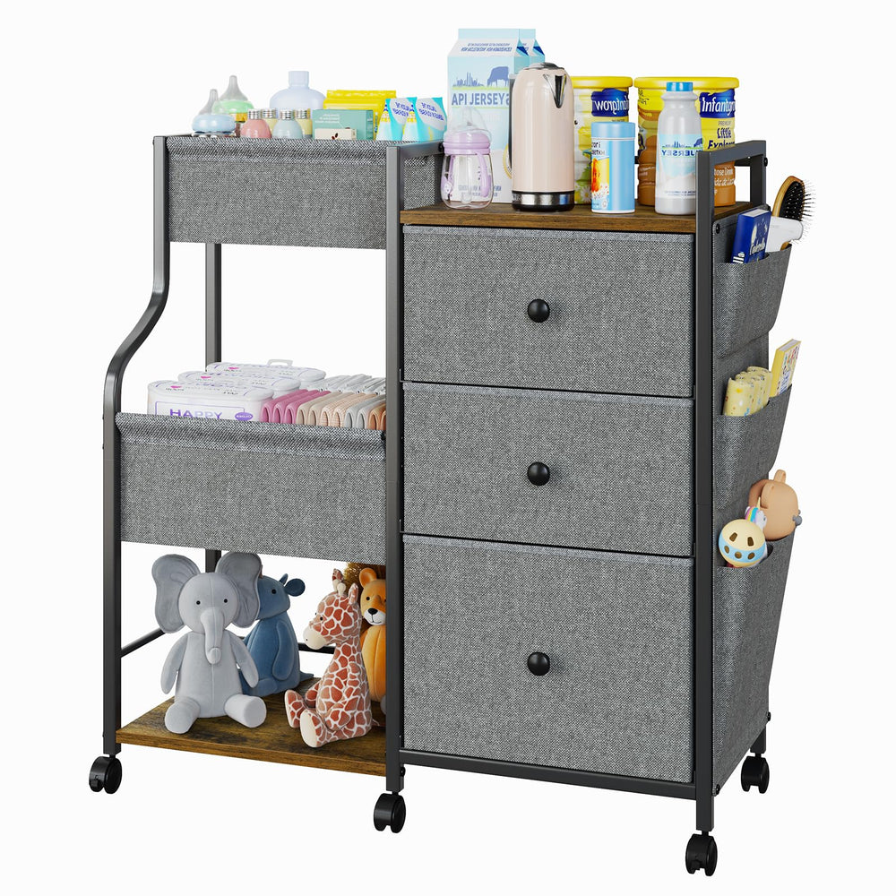Nuoex 3-tier diaper caddy on wheels for easy nursery mobility.