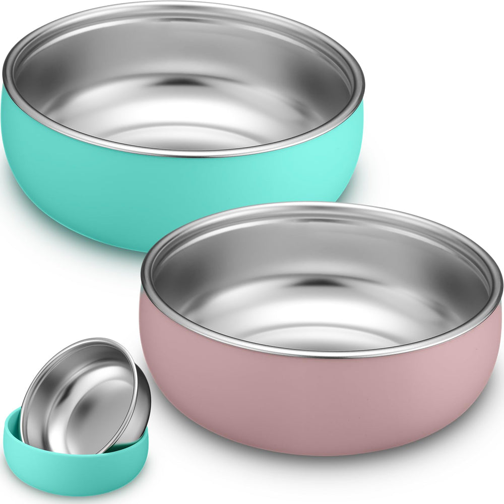 Nuogo 2-pack baby bowls with silicone shell in pink for safe, comfortable mealtime.