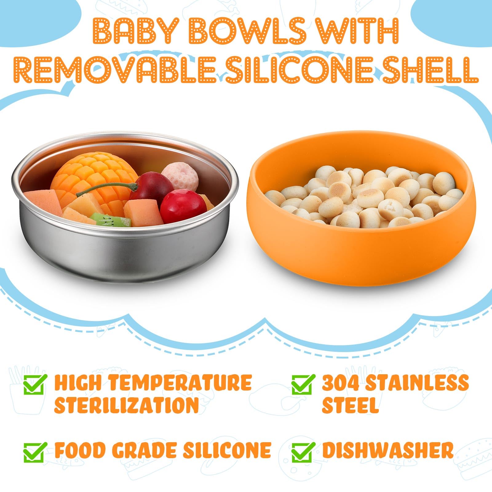 Nuogo 304 stainless steel bowls offer durable, long-lasting dining for kids.