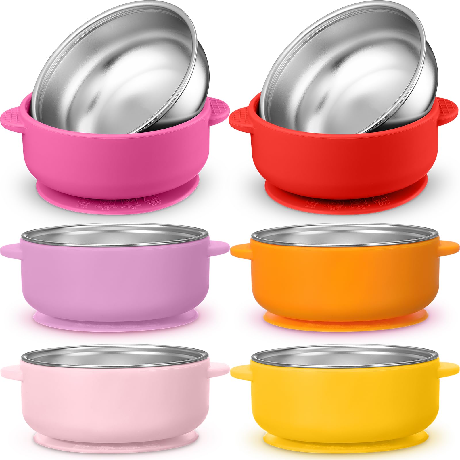 Nuogo six-pack stainless steel kid bowls, durable and easy to clean.