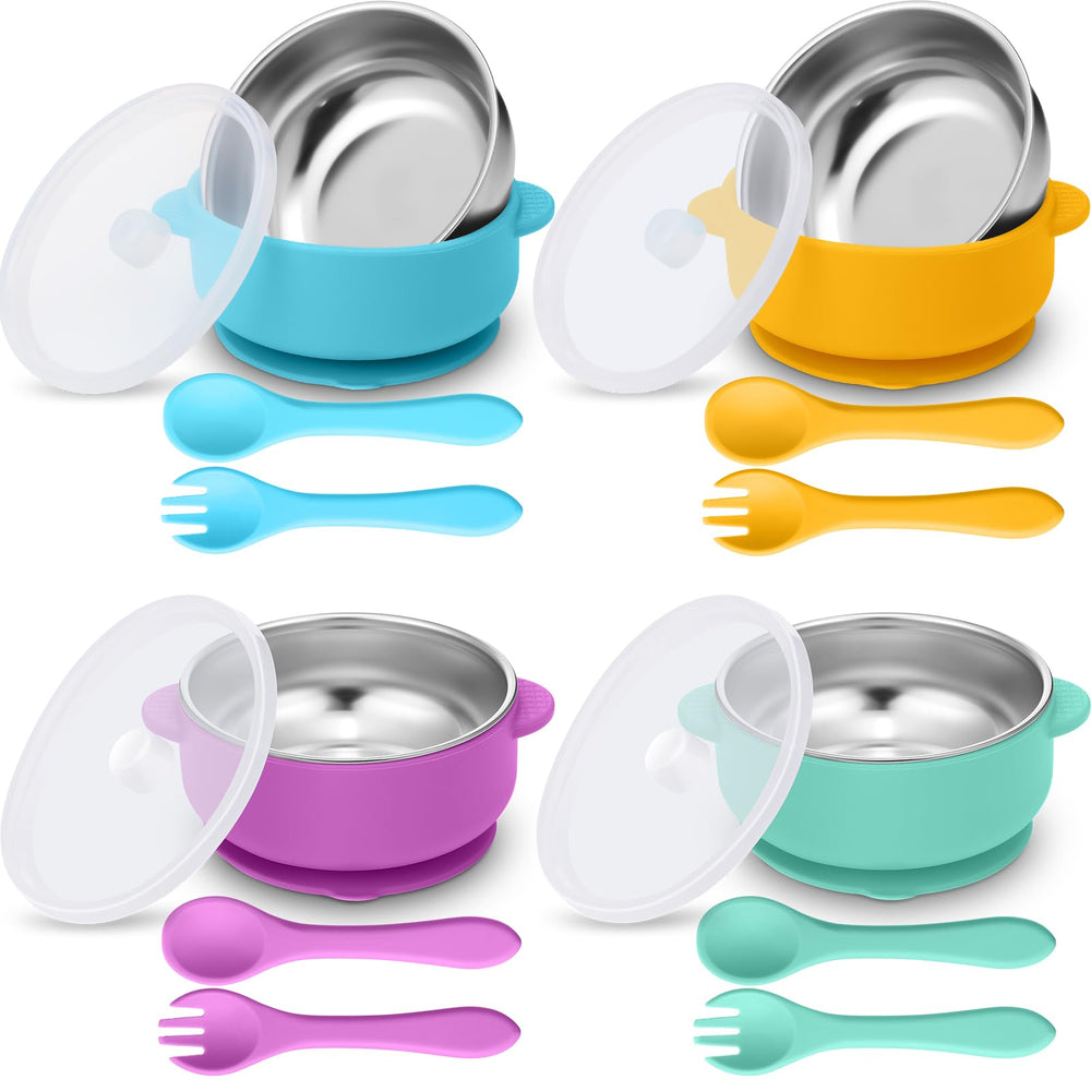 Nuogo baby bowls with removable silicone shell in blue for safer mealtimes.