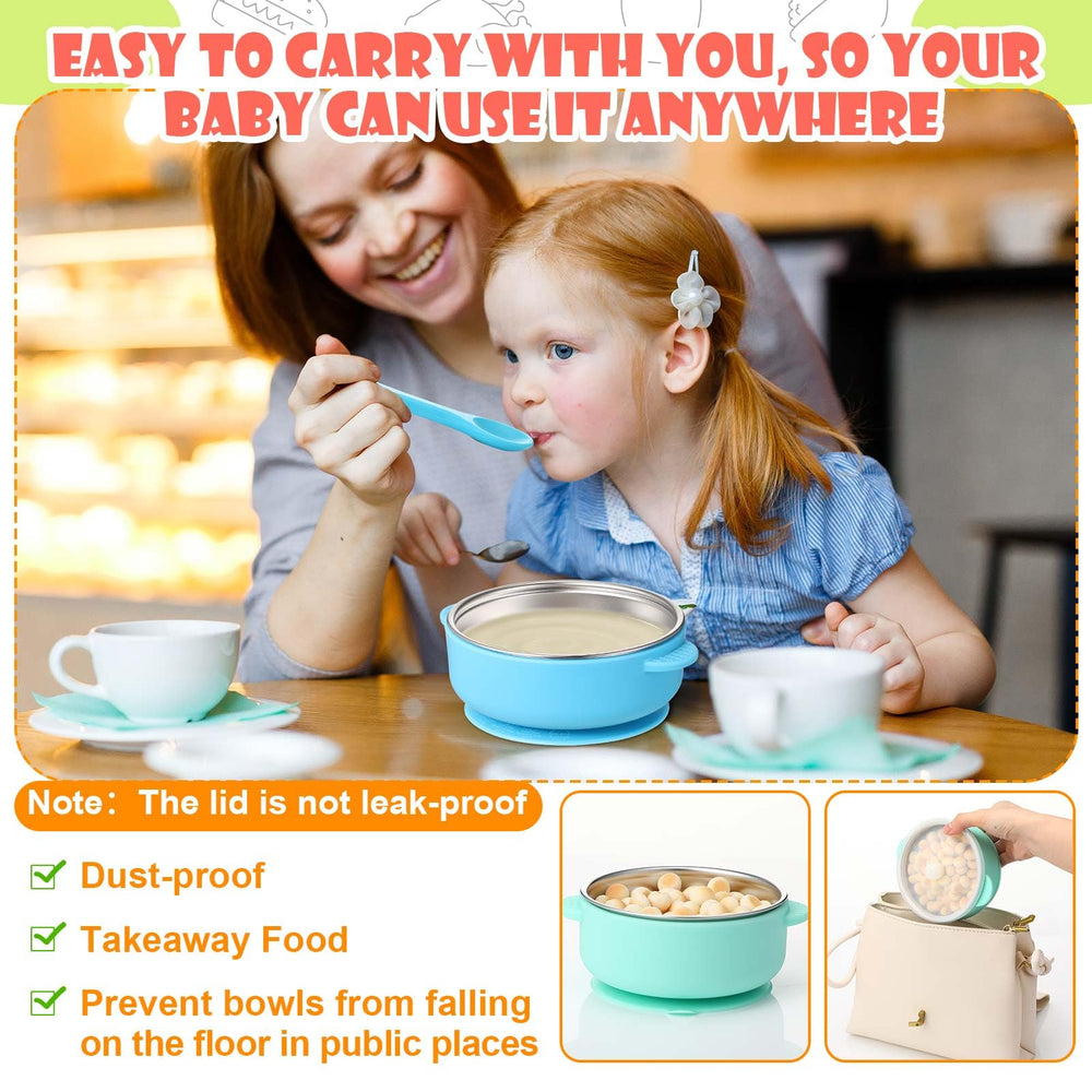 Nuogo baby bowls with silicone shell in green offer anti-slip grip.