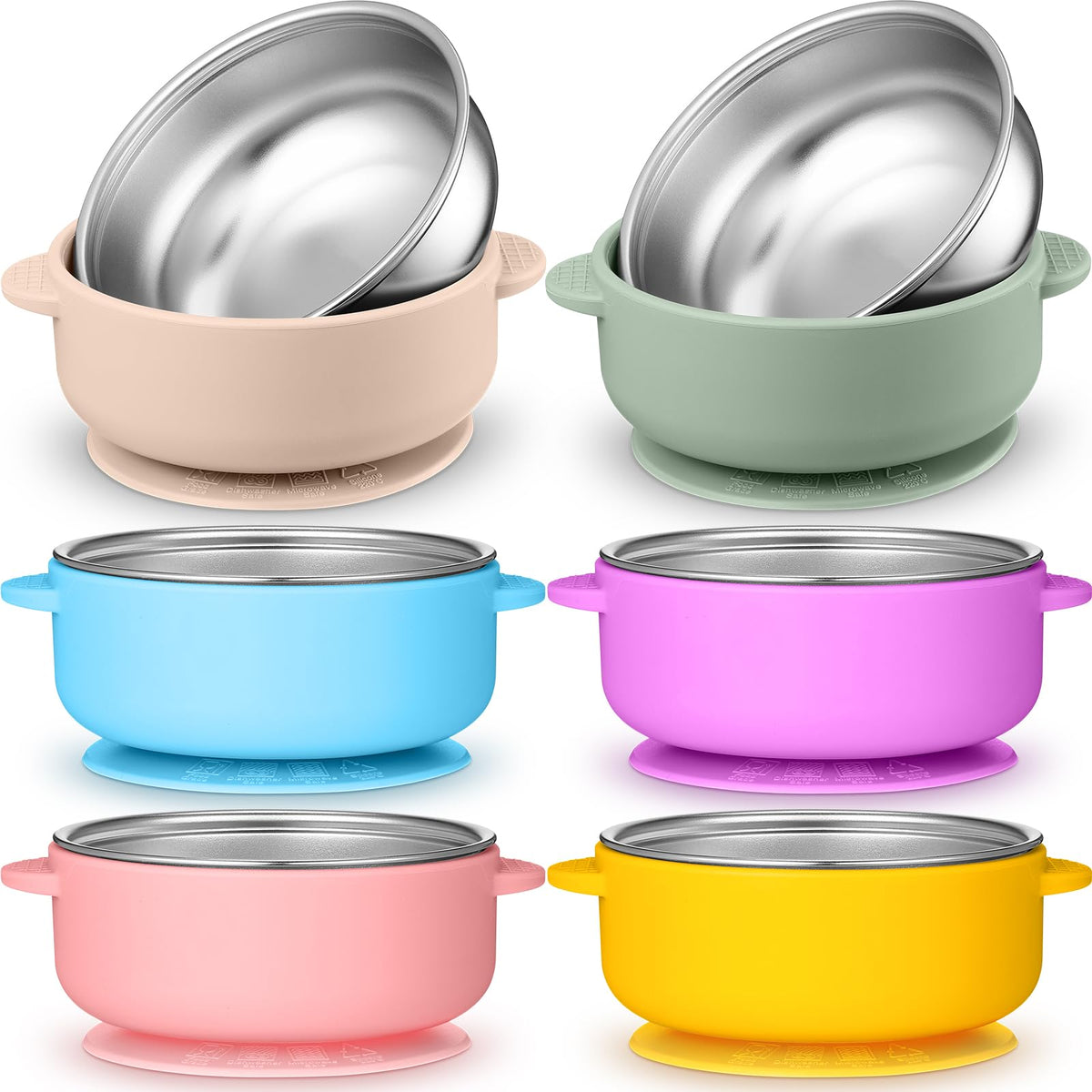 Nuogo six-color baby bowls set with suction base for spill-free meals