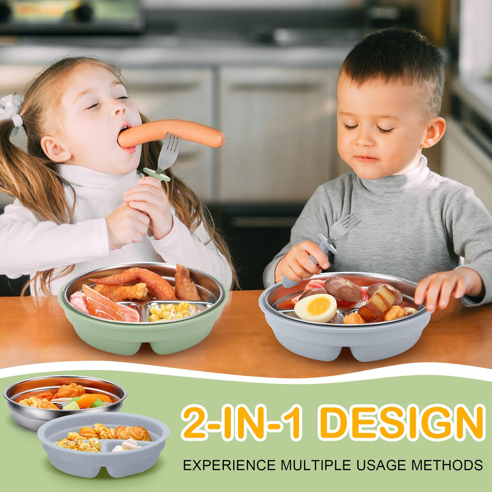 Nuogo bright sage and green colors entice kids at mealtime.