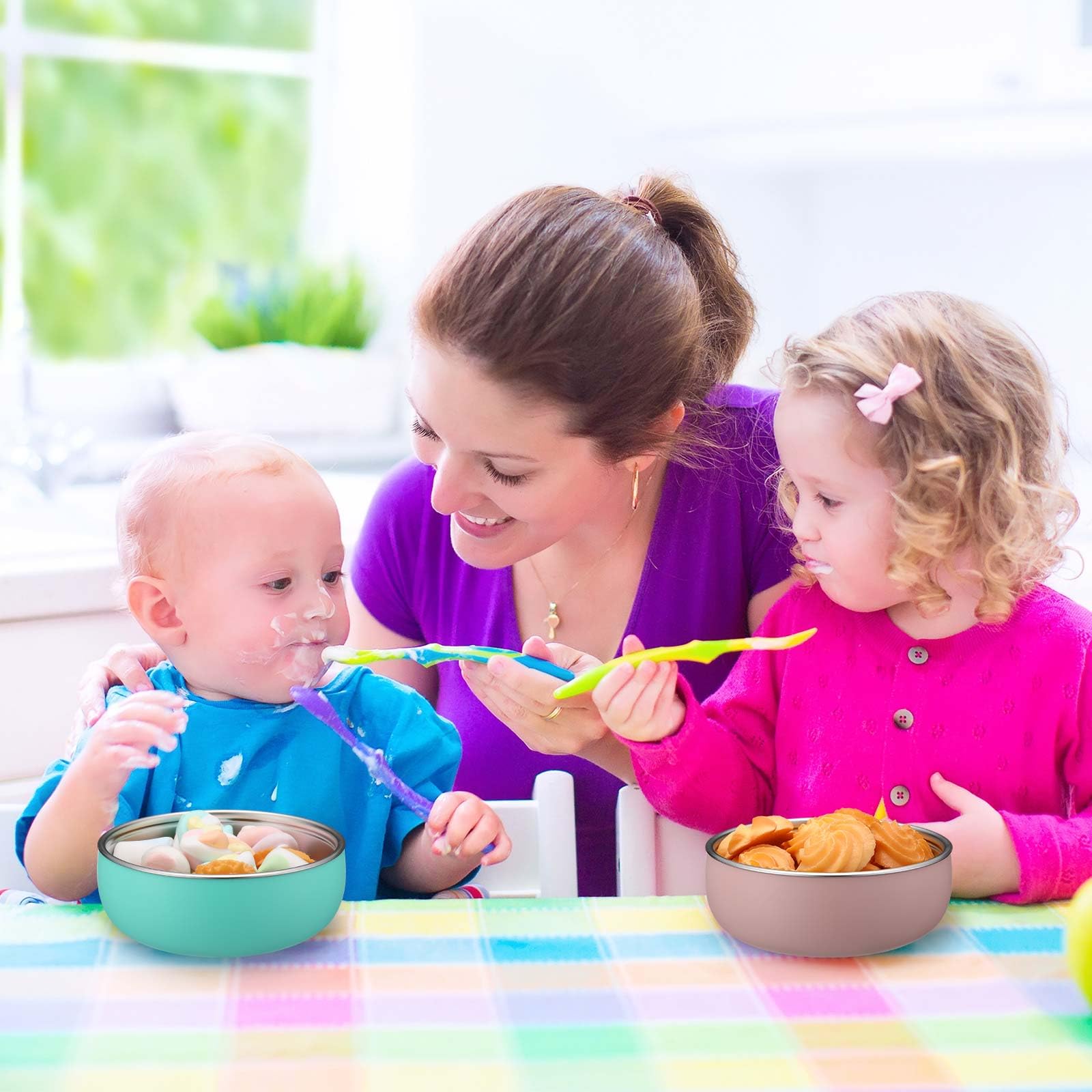 Nuogo dishwasher-safe bowls simplify cleanup after busy mealtimes.