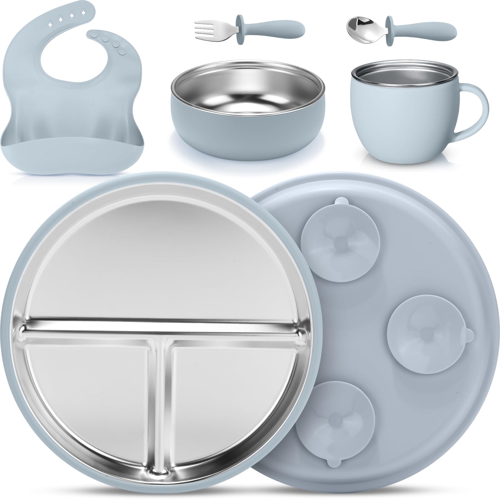 Nuogo divided plate with suction base keeps meals in place.
