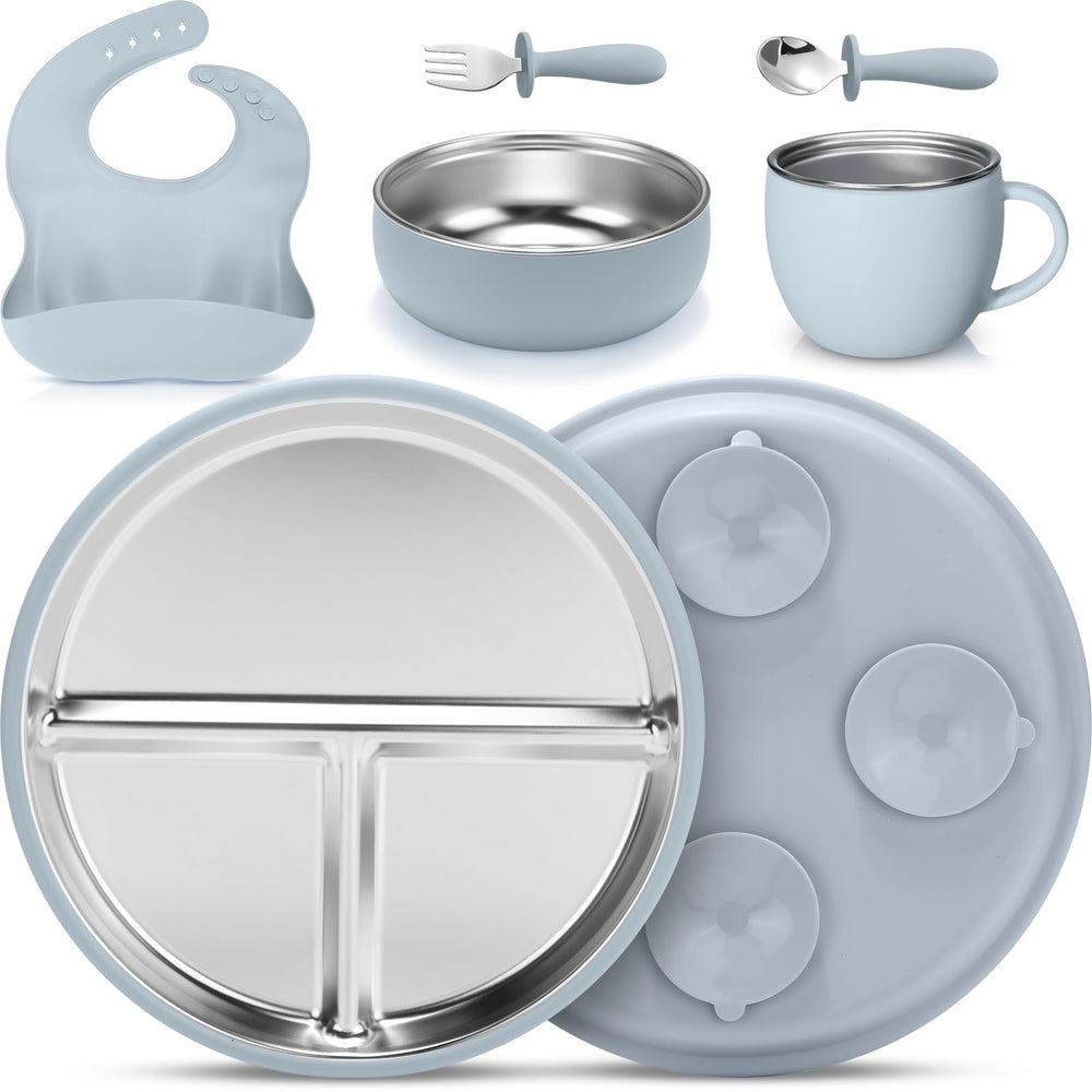Nuogo divided plate with suction base keeps meals in place.