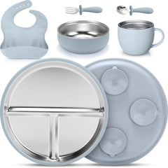 Nuogo divided plate with suction base keeps meals in place.