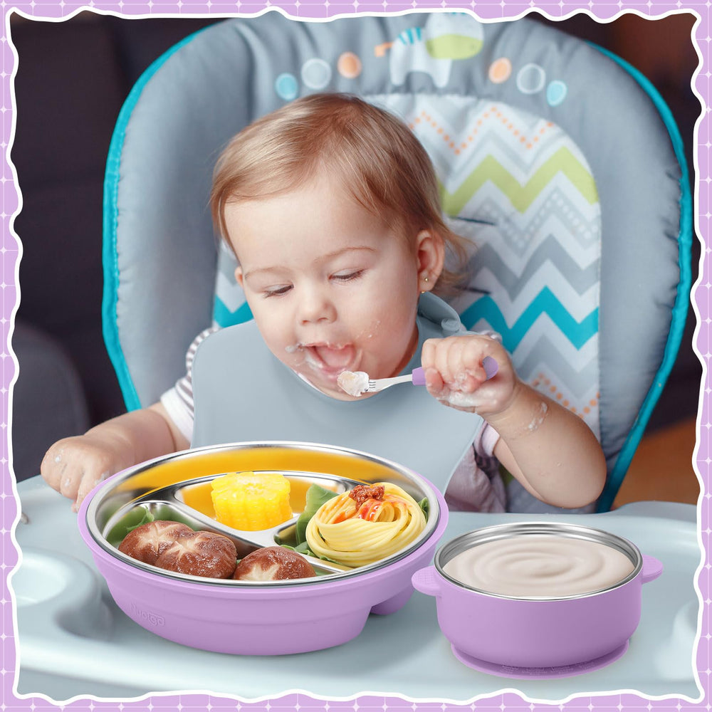 Nuogo removable silicone suction shells prevent spills during meals.