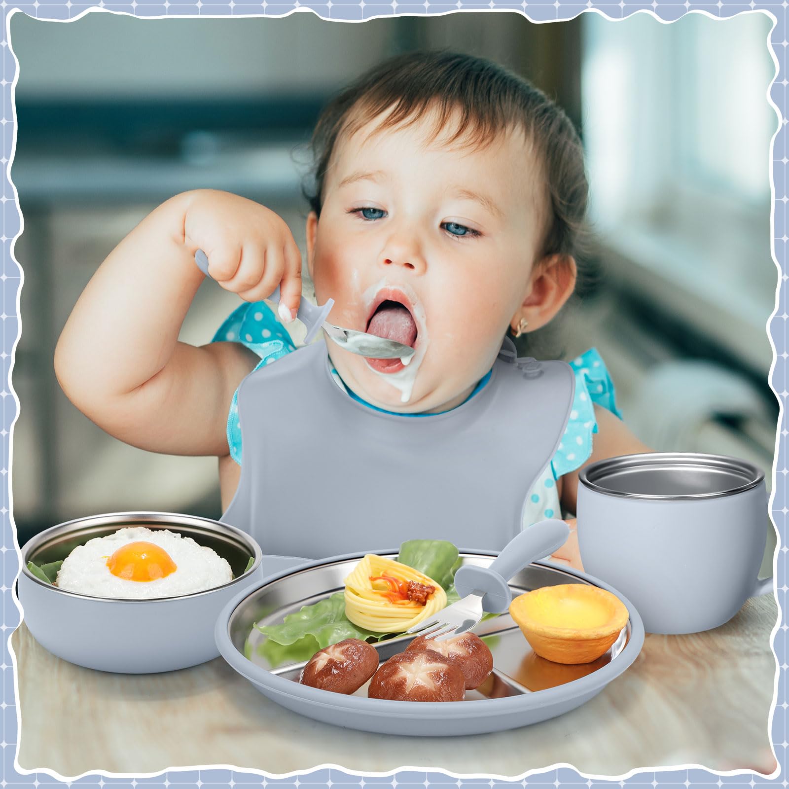 Nuogo stainless steel bowl and cup for durable feeding sessions.