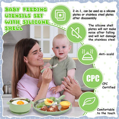 Nuogo stainless steel kid bowl with removable silicone sleeve for safe handling