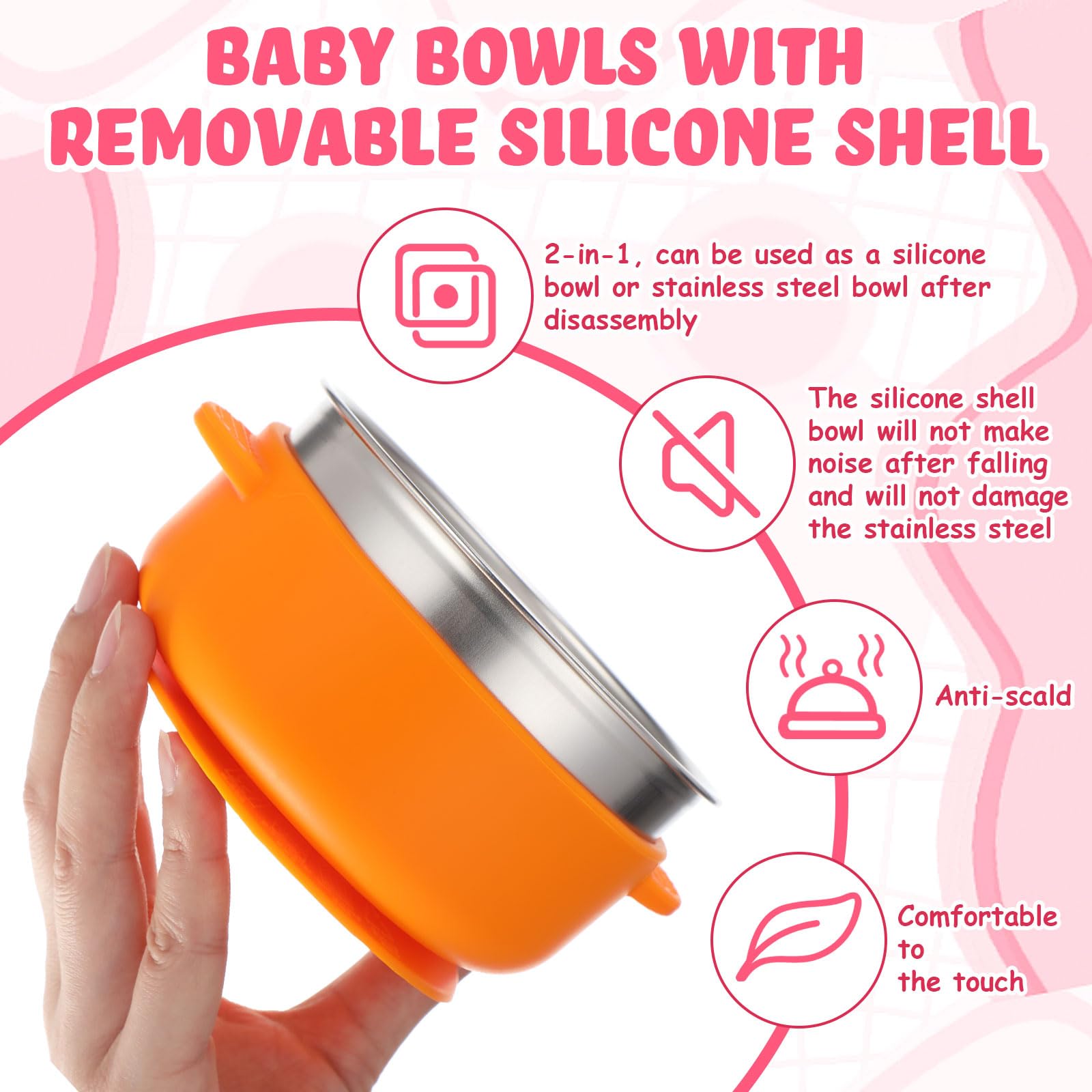Nuogo suction base kid bowl, helps prevent spills on flat surfaces.