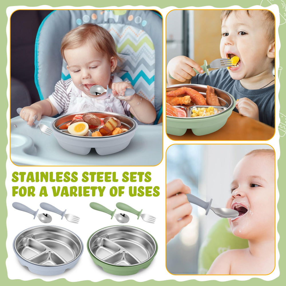 Nuogo suction cup base keeps plates stable during self-feeding.