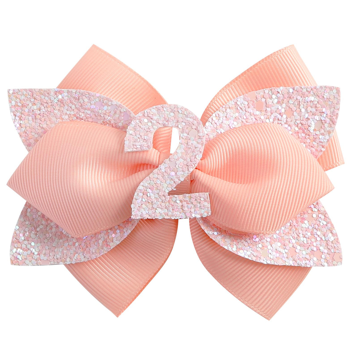 Nuolich glitter birthday bow peach adds festive sparkle to toddler hairstyles.