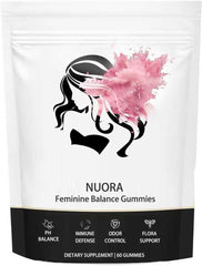 nuora Feminine Balance gummies bottle with pineapple flavor for daily wellness support.