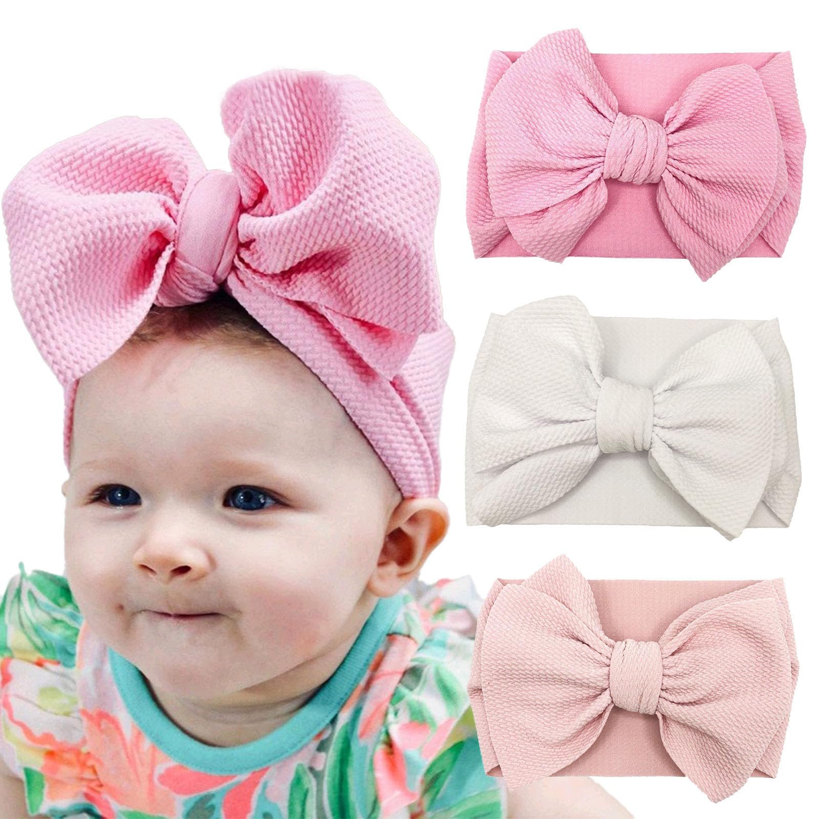 NUOSYI 3PCS Bowknot elastic wide hairbands in mixed colors for easy outfit matching.