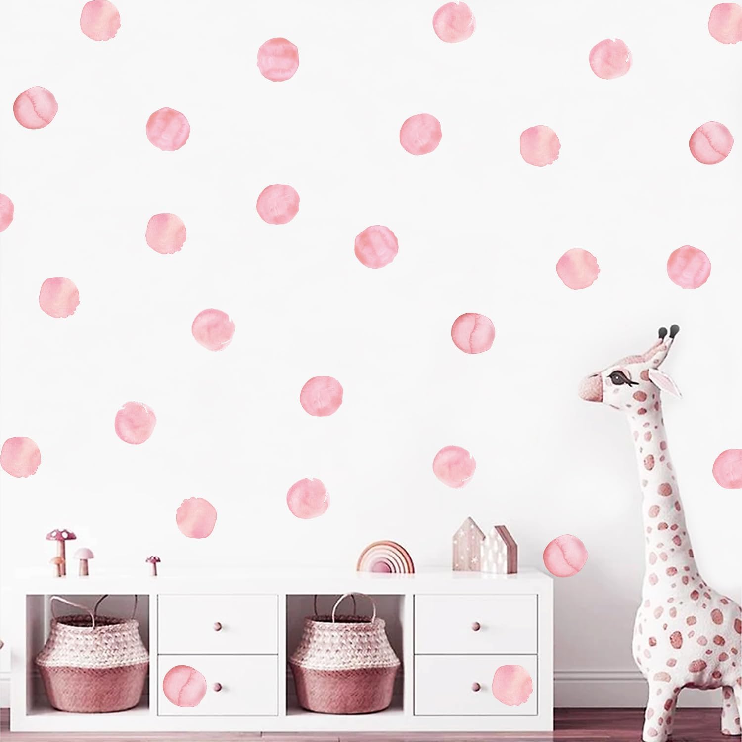 NUOYOAH rainbow polka dot decals add color to playrooms and can be repositioned.