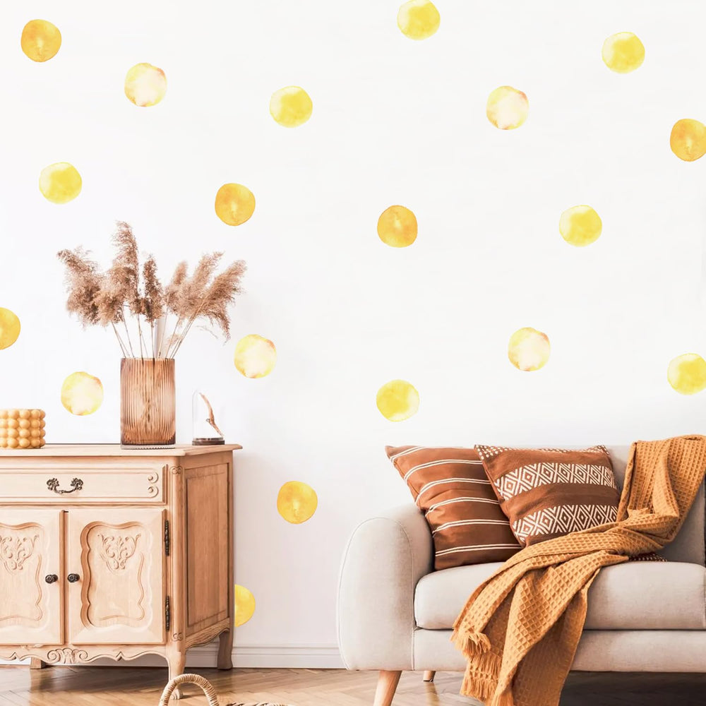 NUOYOAH watercolor dots yellow decorate playroom walls with easy repositioning and strong adhesive.