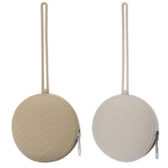 Nupoopy 2-pack silicone pacifier holder case in sand and light gray for easy, hygienic on-the-go access.