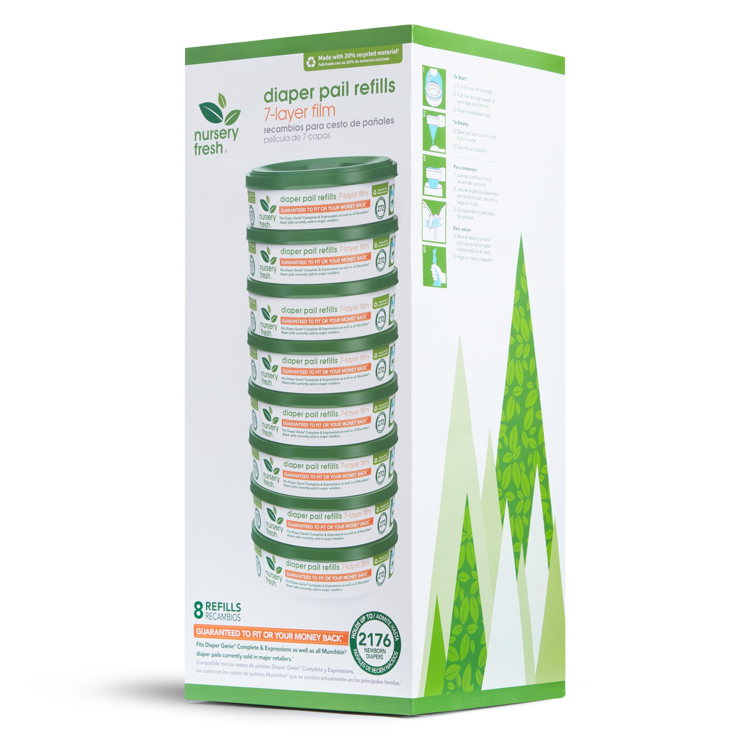 Nursery Fresh Eight-pack refill provides easy stocking and odor protection