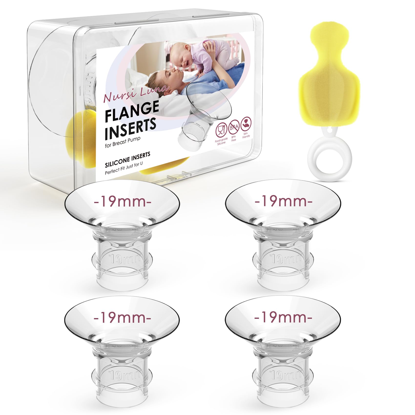 Nursi Luna flange insert 15mm 4pcs kit for precise sizing and comfortable pumping sessions