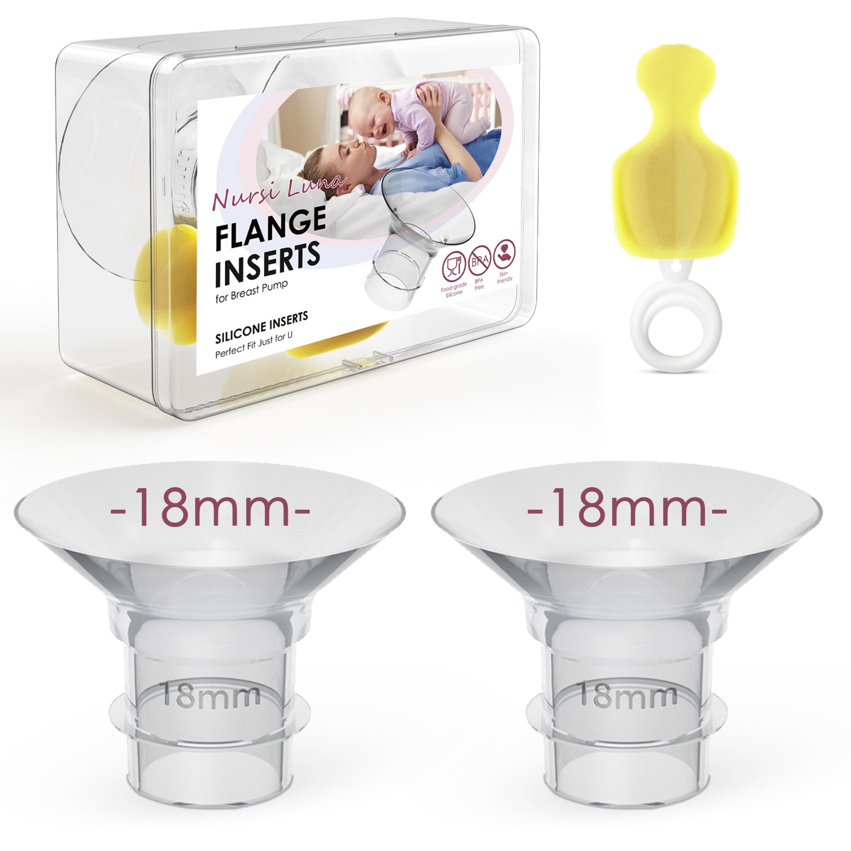 Nursi Luna flange insert 18mm close-up showing comfortable fit with 24mm shields