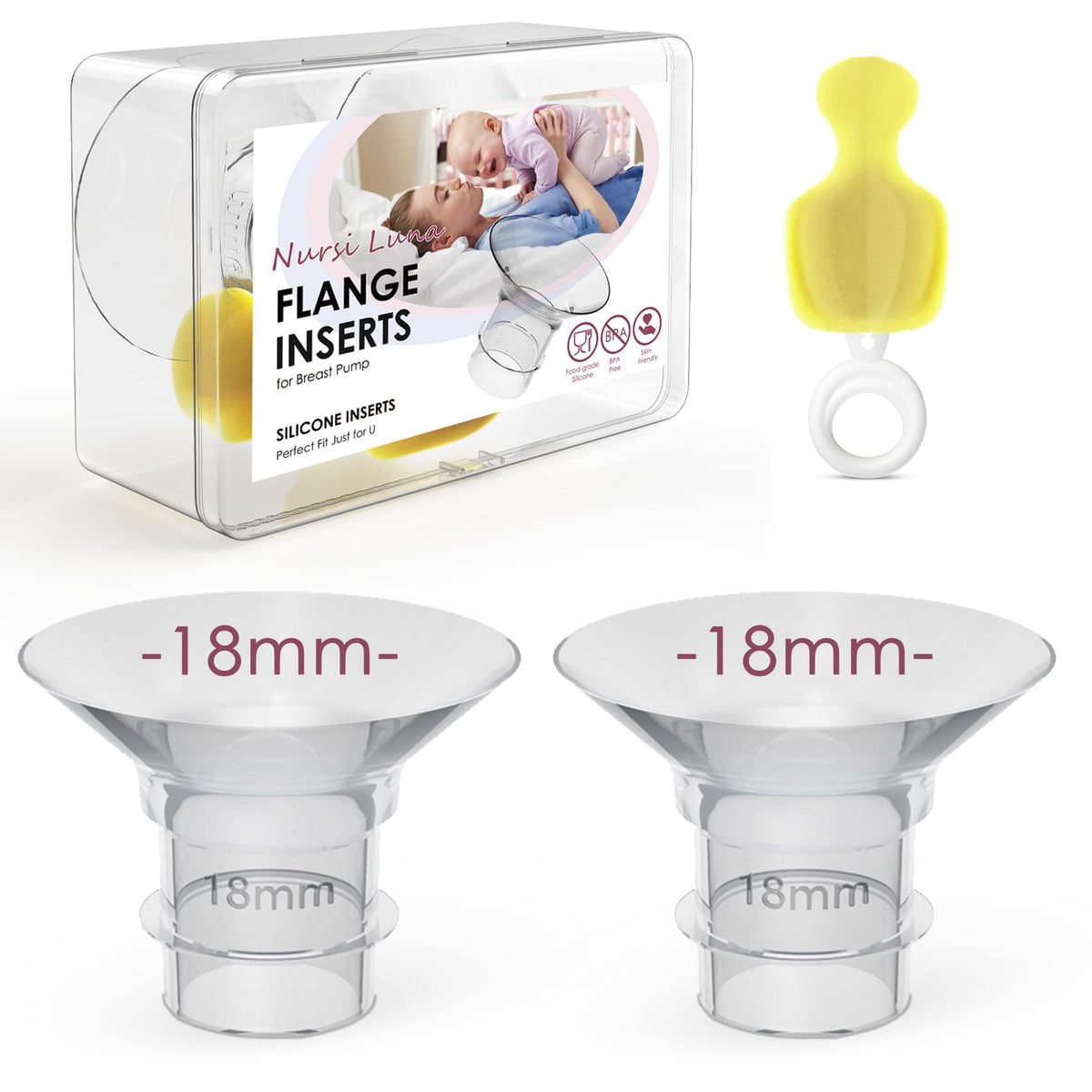 Nursi Luna flange insert 18mm close-up showing comfortable fit with 24mm shields