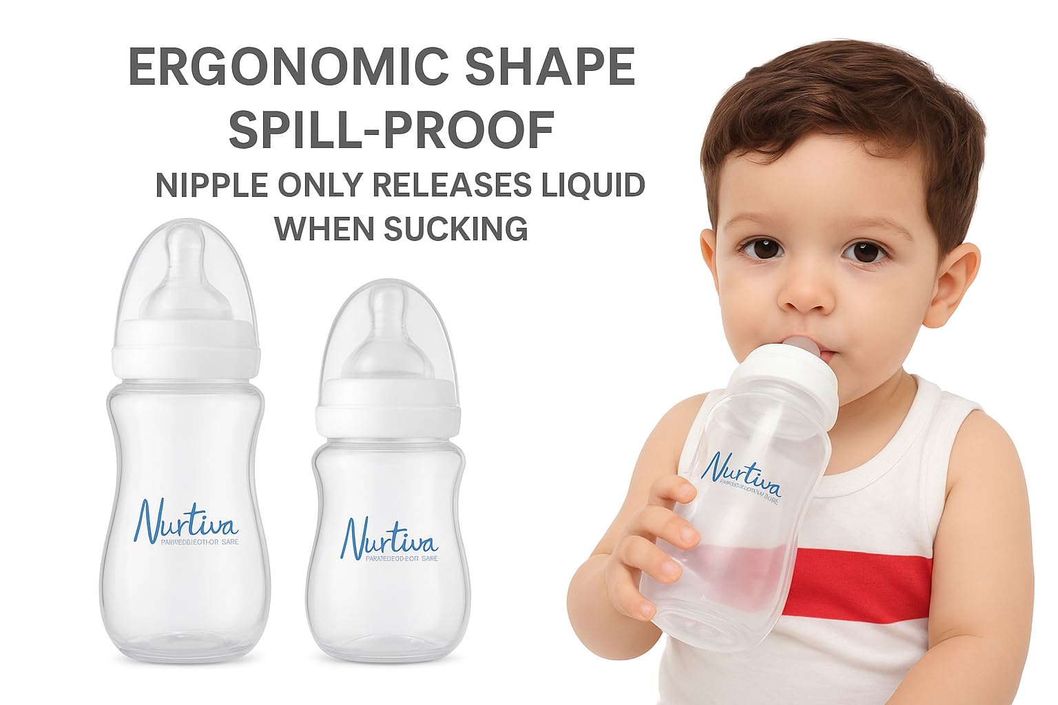 Nurtiva bottle with soft silicone flow supports controlled feeding.
