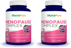 NusaPure Menopause Complex bottle front showing 60 capsules for daily use