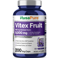 NusaPure Vitex 20to1 extract bottle with capsules for vegan daily use