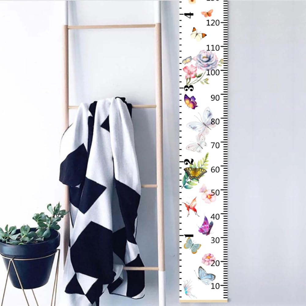 Nustila butterfly height ruler offers dual scales for feet and centimeters.