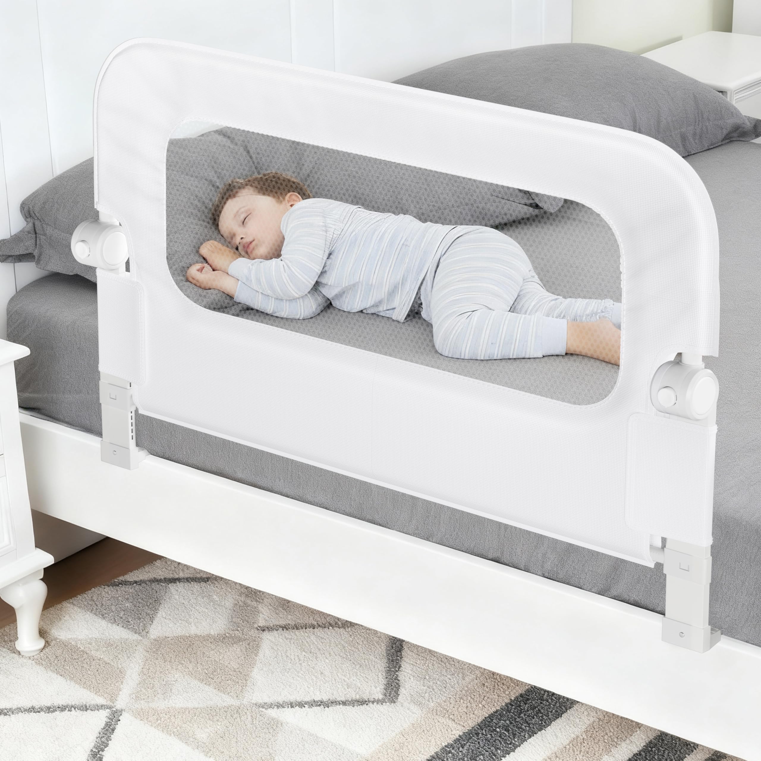 NUTIKAS swing-down bed rail guard eases child entry and exit