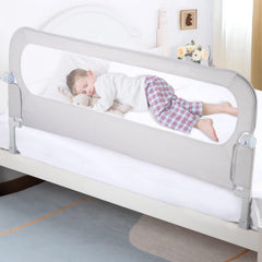 NUTIKAS baby bed rail guard in swing-down mode for easy nighttime access
