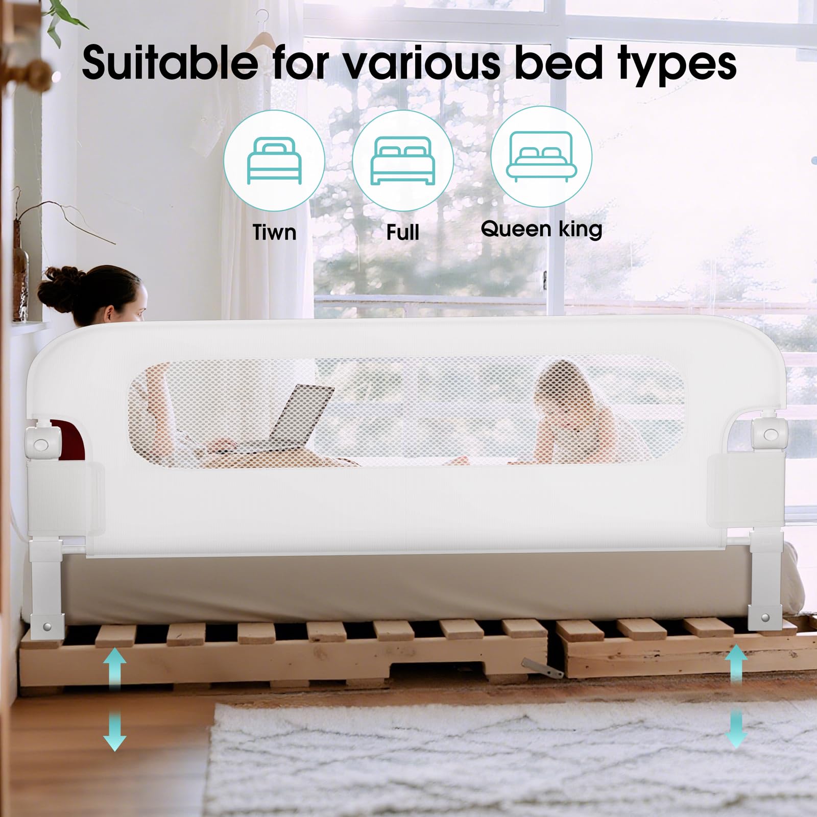 NUTIKAS bed rail guard height-adjustable design accommodates thick mattresses