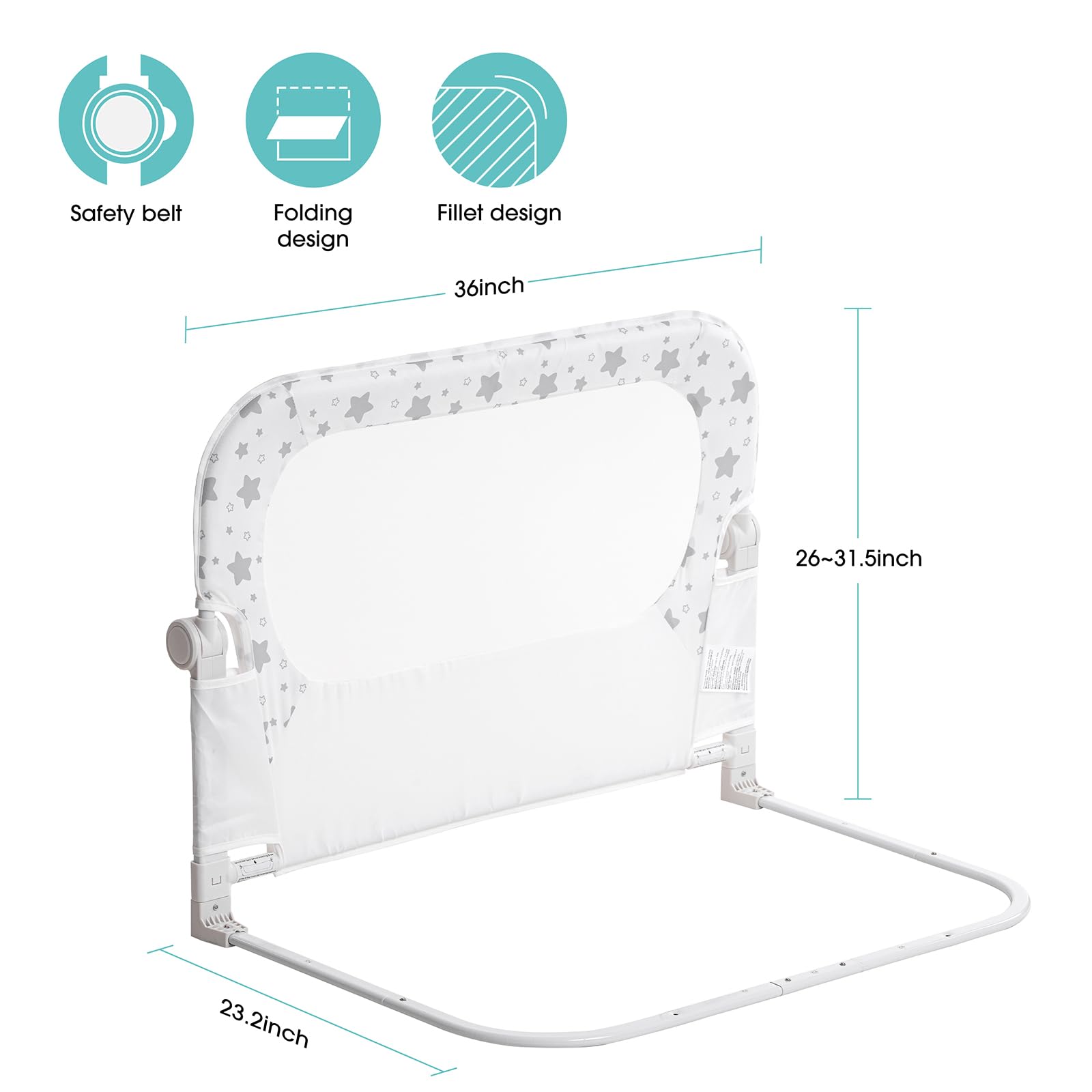 NUTIKAS bed rail guard neutral tones blend with nursery decor