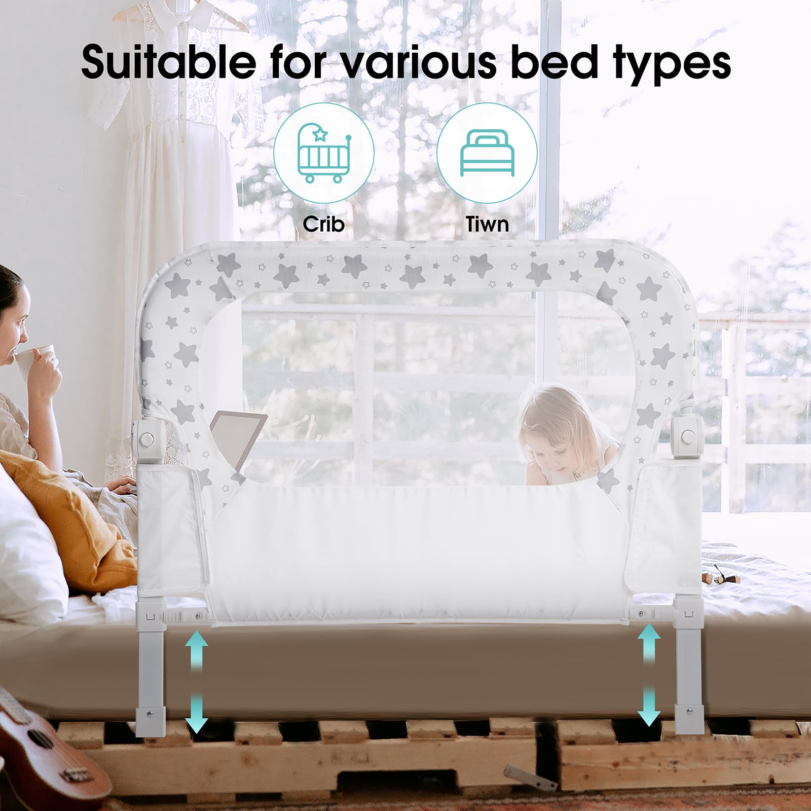 NUTIKAS bed rail guard fortress-safety design provides sturdy protection