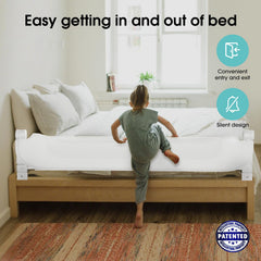 NUTIKAS bed rail guard swing-down feature allows easy in-out for toddlers