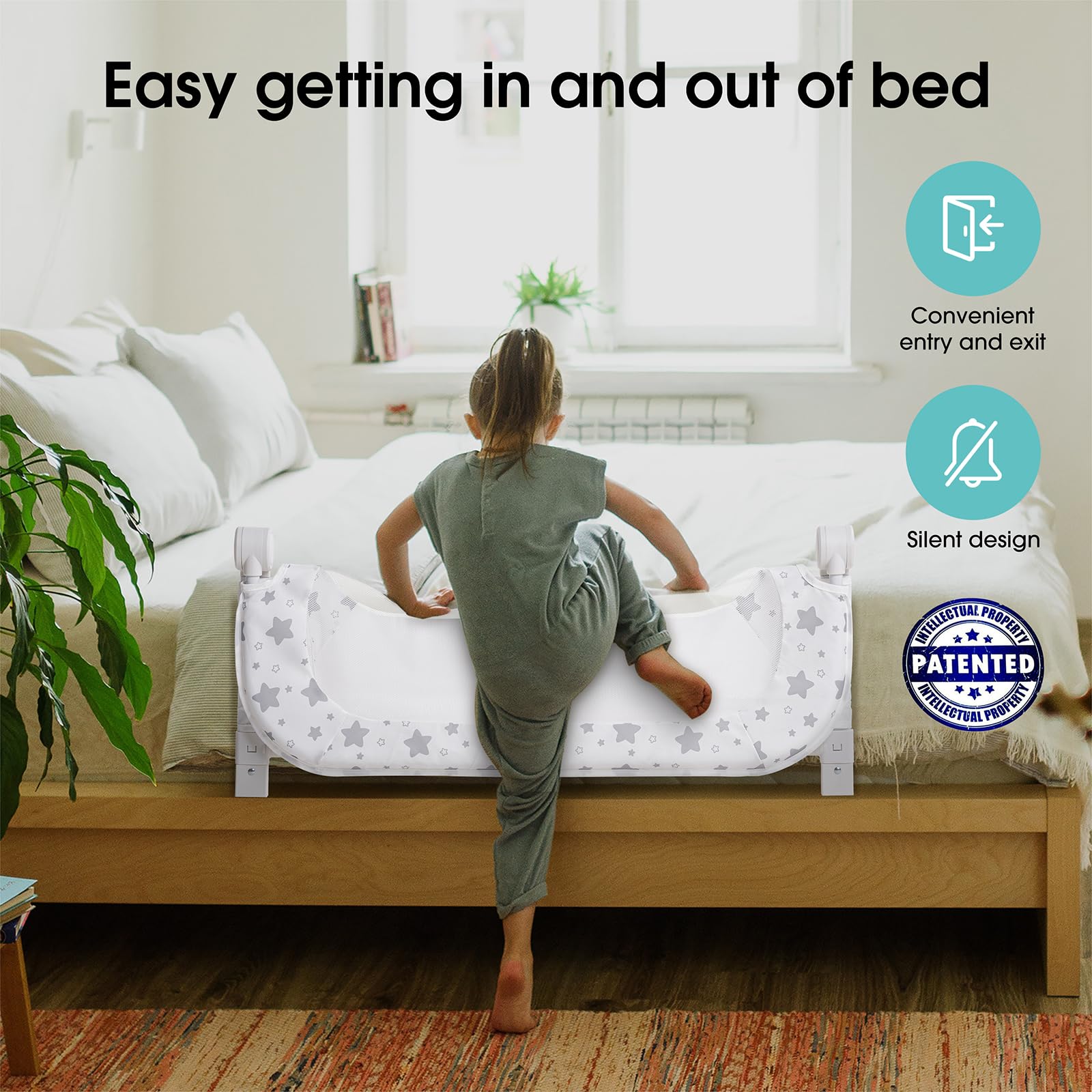 NUTIKAS bed rail guard universal-fit highlights compatibility from twin to queen