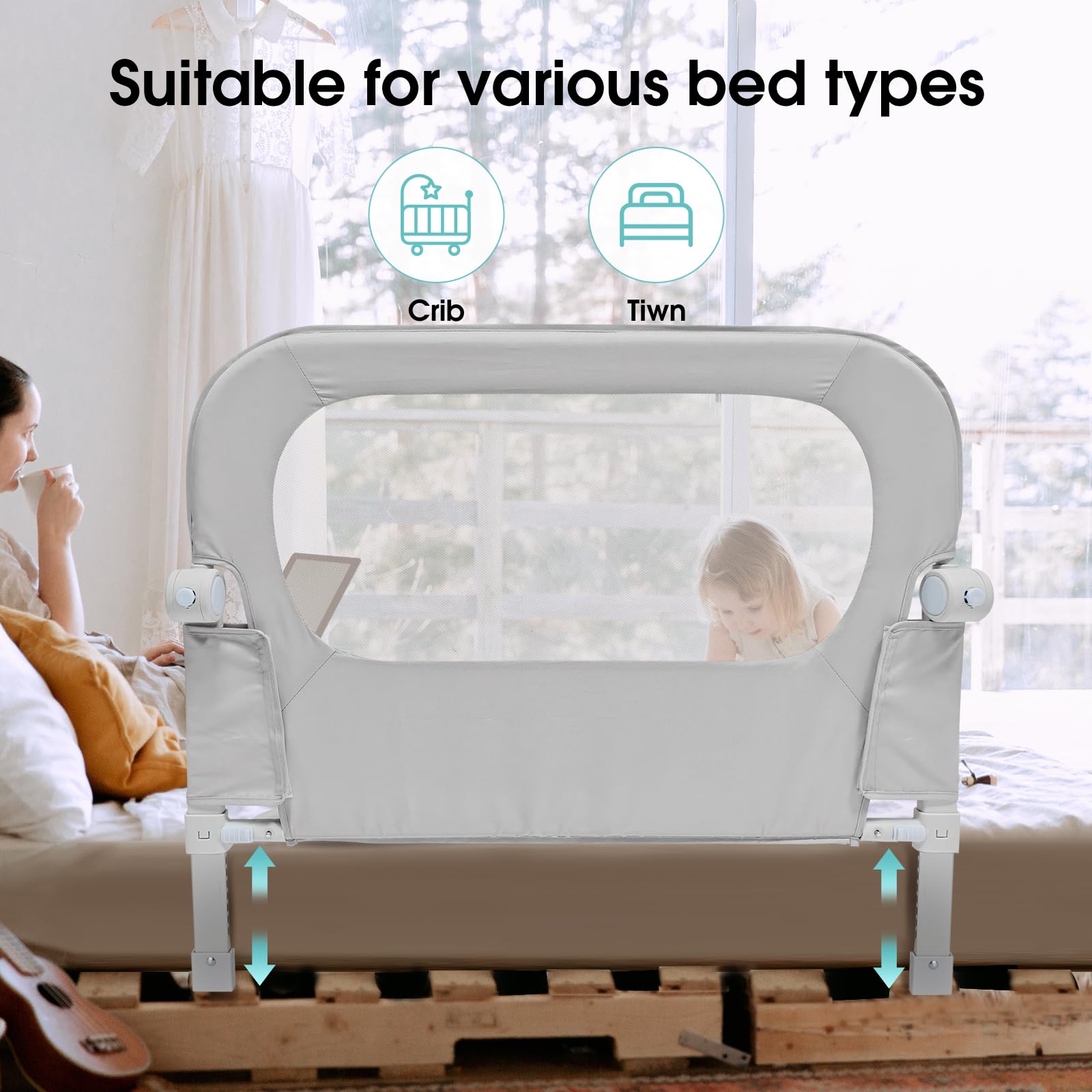 NUTIKAS mesh bed rail guard offers breathability and protection.