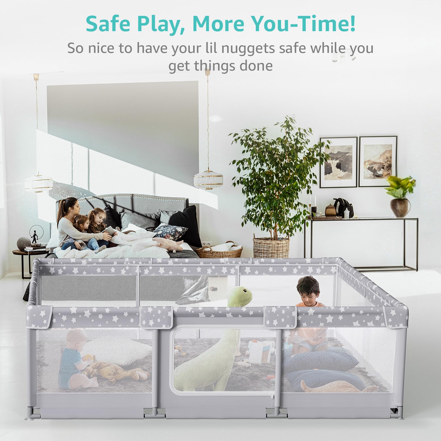 NUTIKAS playpen grey finish close-up for modern nurseries