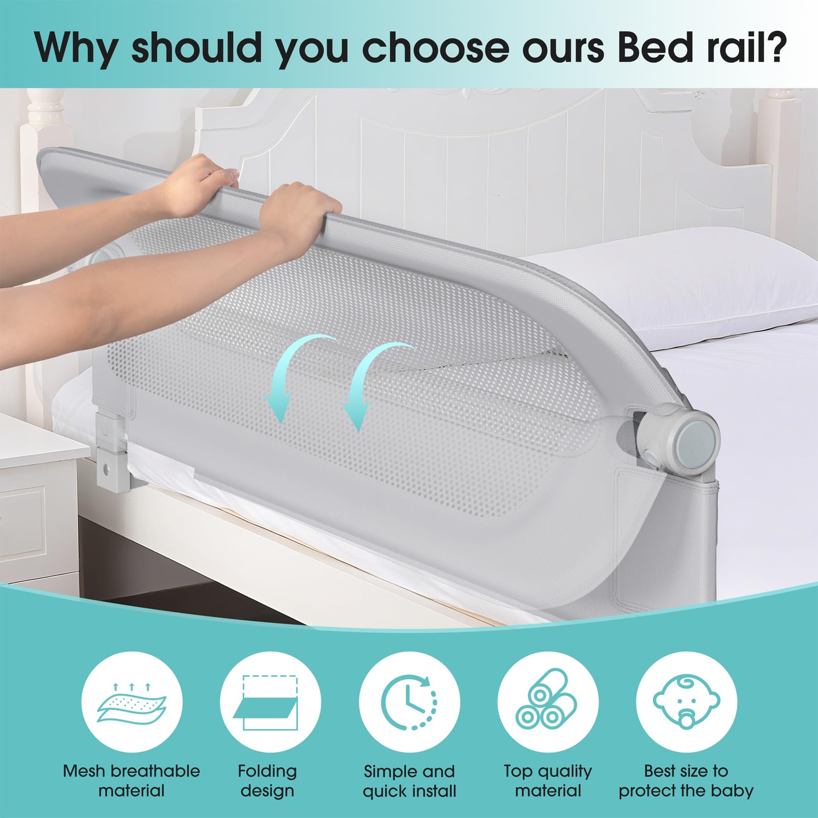 NUTIKAS 70-inch bed rail fits twin, full, queen, and king mattresses.