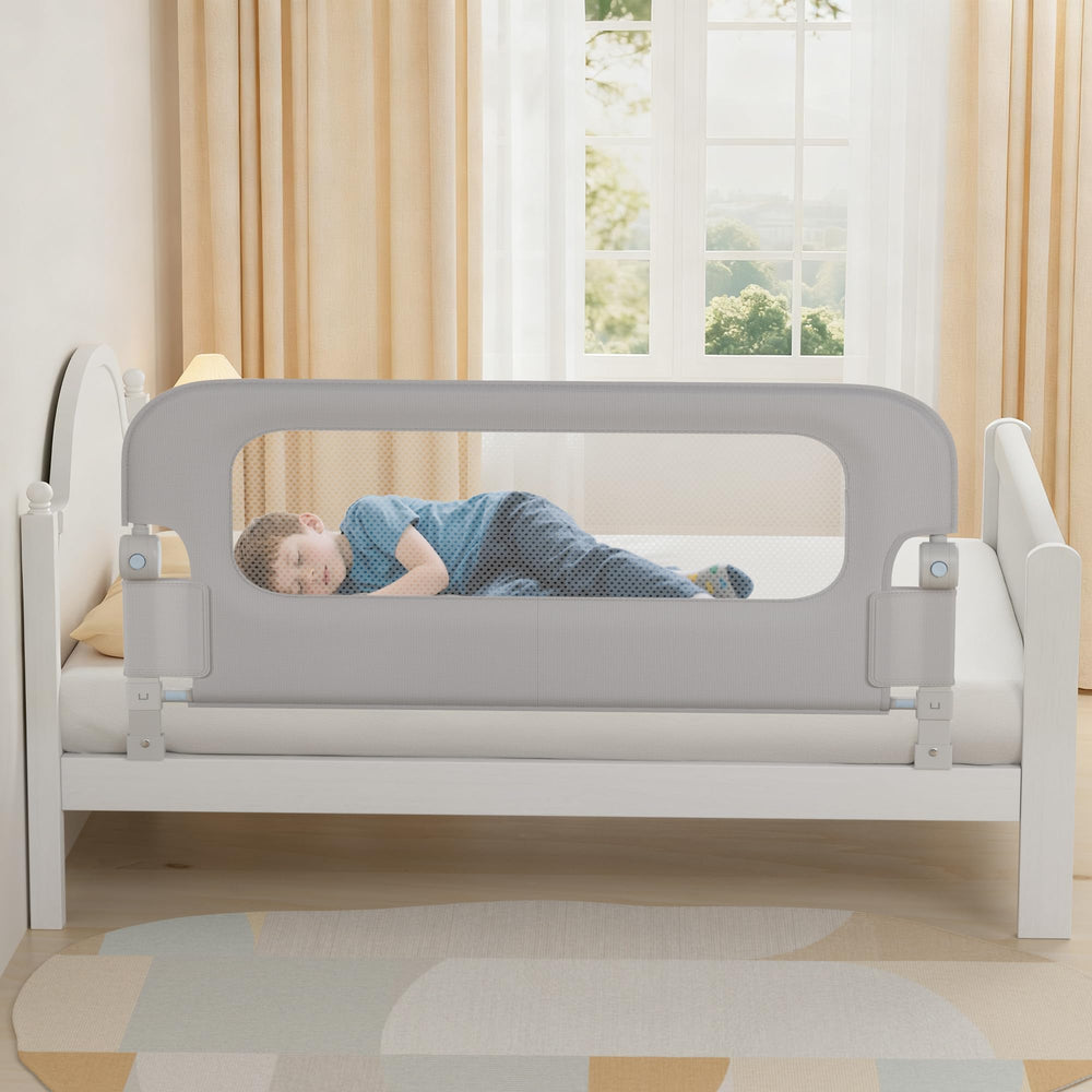 NUTIKAS swing-down design bed rail guard enables quiet in-and-out access.