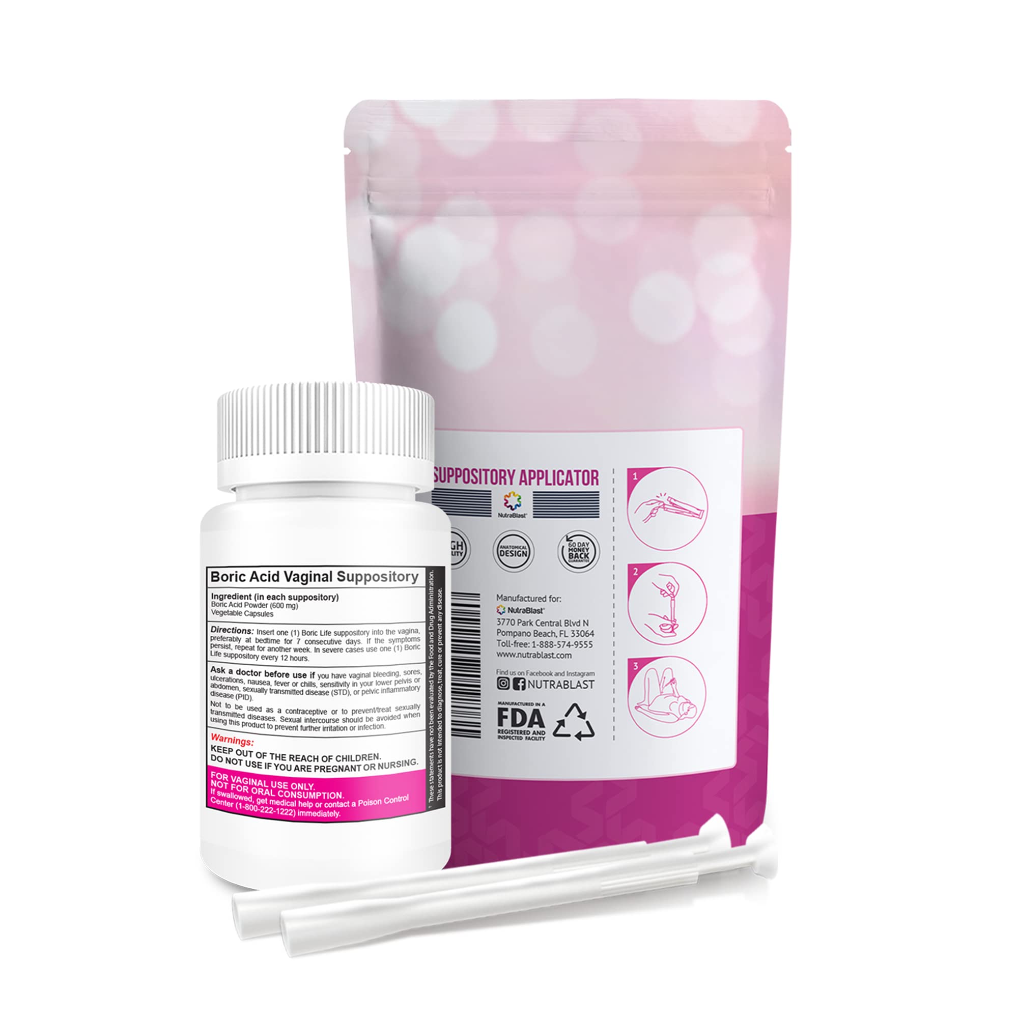 NutraBlast applicator enables easy insertion of vaginal suppositories.