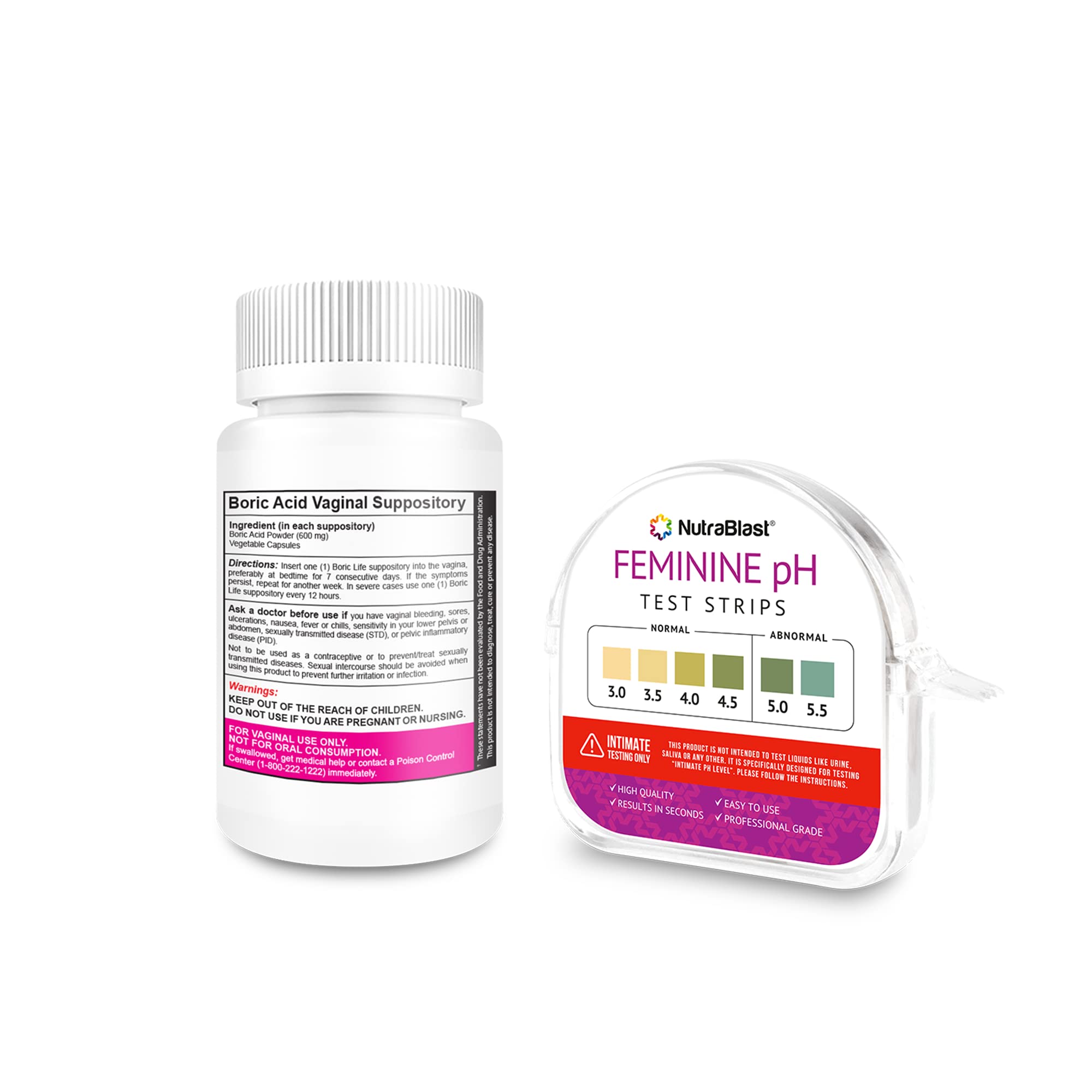 NutraBlast boric acid suppositories close-up of capsules for comfortable insertion.