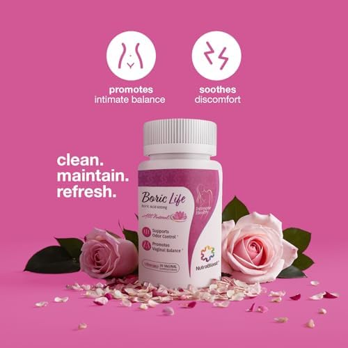 NutraBlast boric acid vaginal suppositories 30-count bottle supports ongoing daily care.