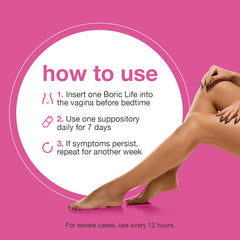NutraBlast Boric Acid Vaginal Suppositories box and inserts with dosage guidance