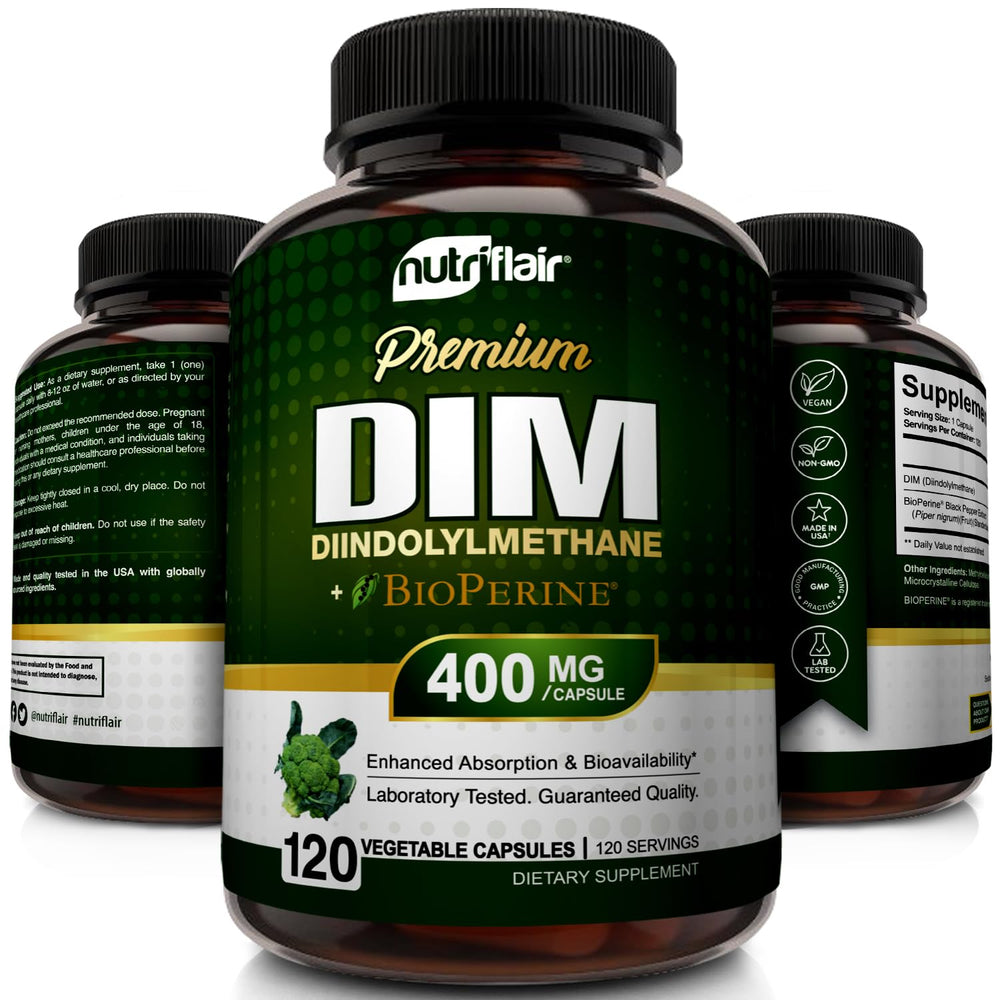 DIM 400mg vegan capsules with no fillers and gluten-free formula.